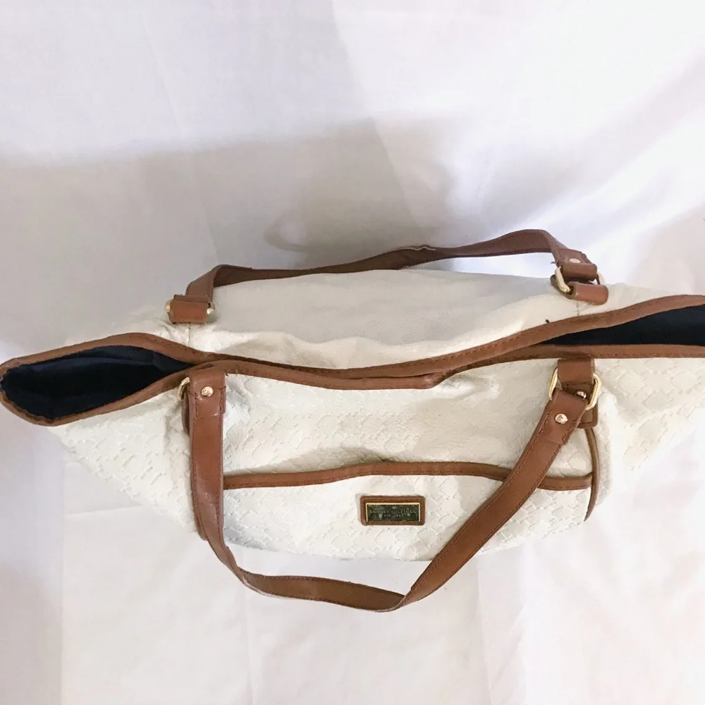 tommy hilfiger // white and brown vegan leather tote bag - Picture 7 of 8